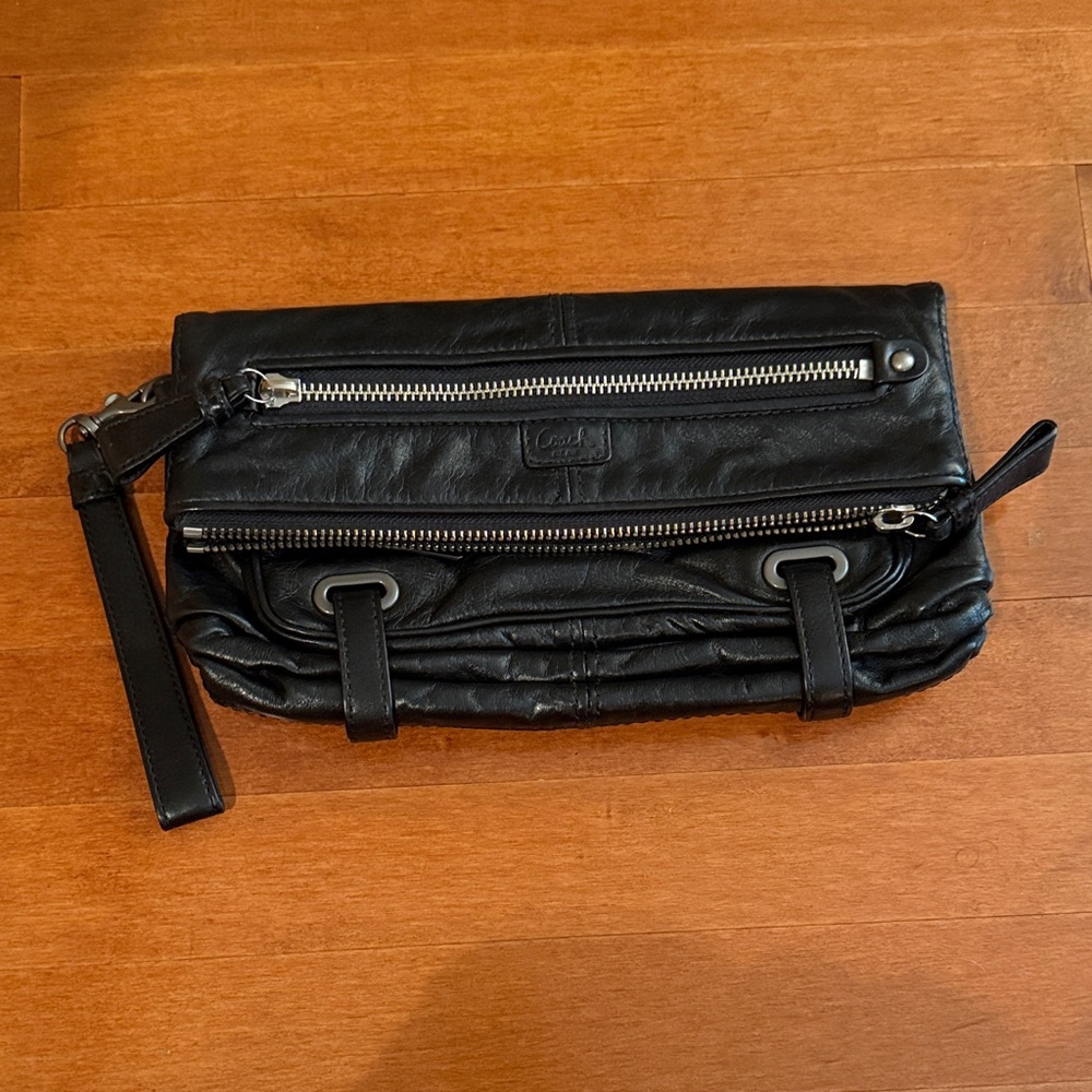 Coach Black Leather Wristlet Bag